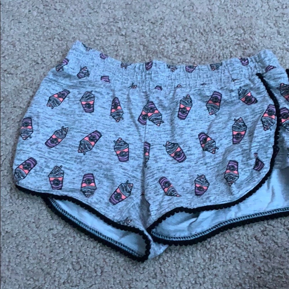 Gray shorts with coffee pattern